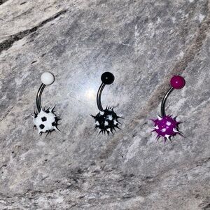 3 Belly Button Ring Set Purple White Black